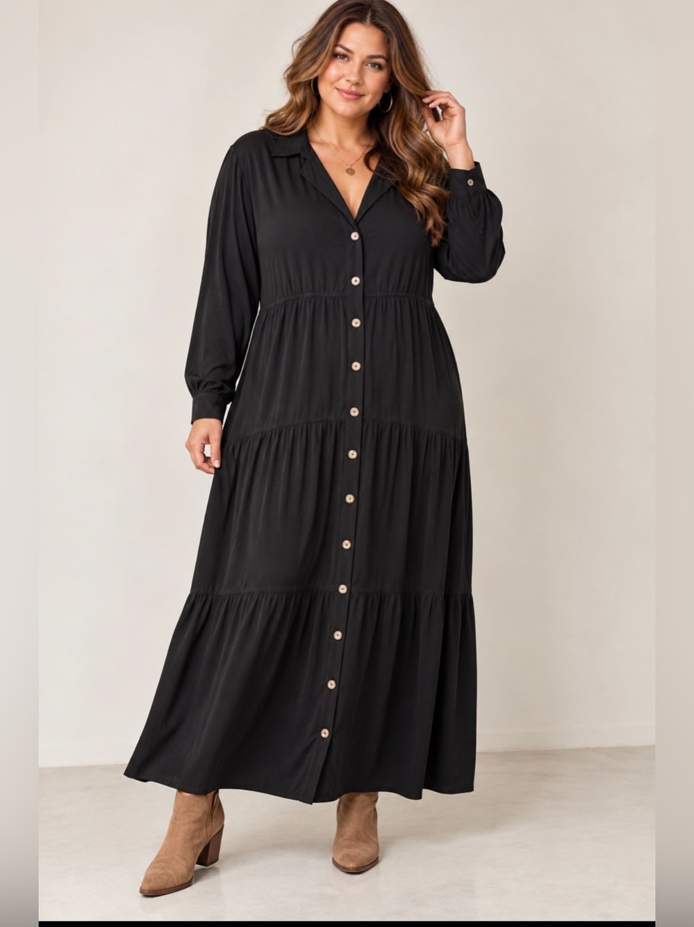 ASOS Button-Front Black Maxi Shirt Dress Sz 14